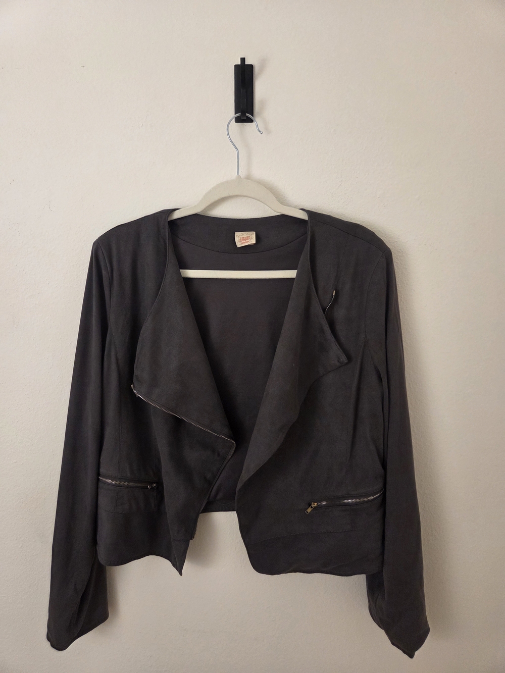 Toto Collection Gray Women's Open Front Crop Jacket with Asymmetric Lapel